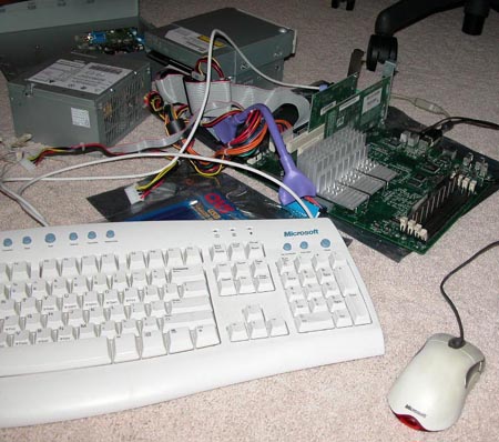 Testing a computer in parts on the floor