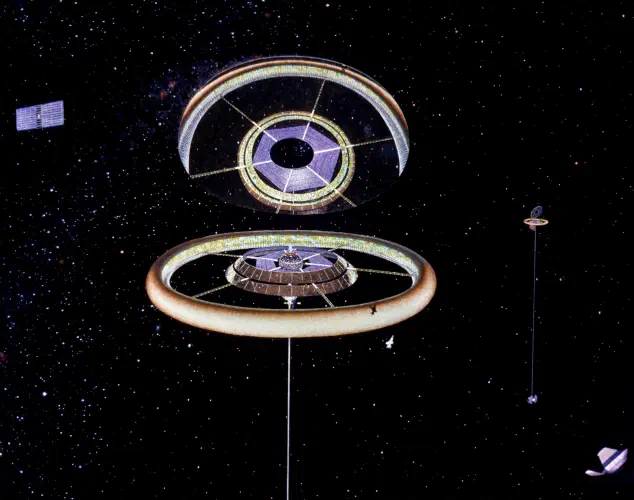 1970s concept drawing of a taurus space colony